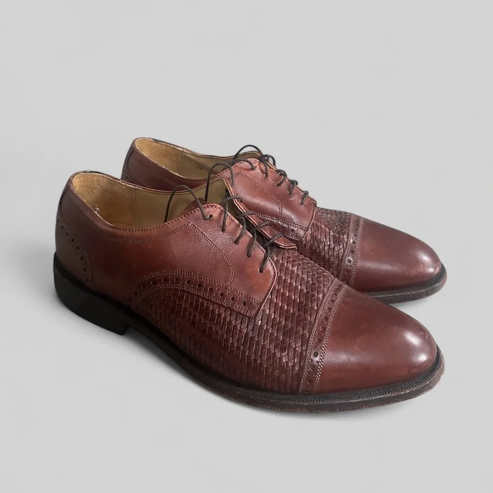 Johnston‎ & Murphy Ellsworth Cap Toe Woven Leather Dress Shoes Mens 10